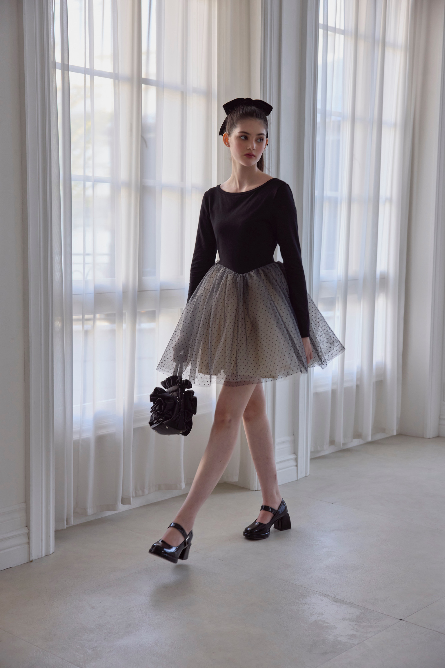 Ballerina dot tulle docking one piece | ファッション通販サイト NUGU