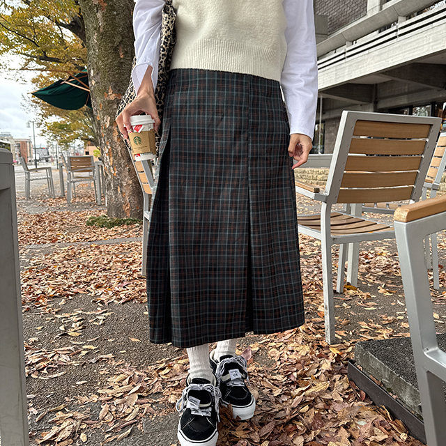 ベルトセットプリーツチェック柄ロングスカート | ファッション通販