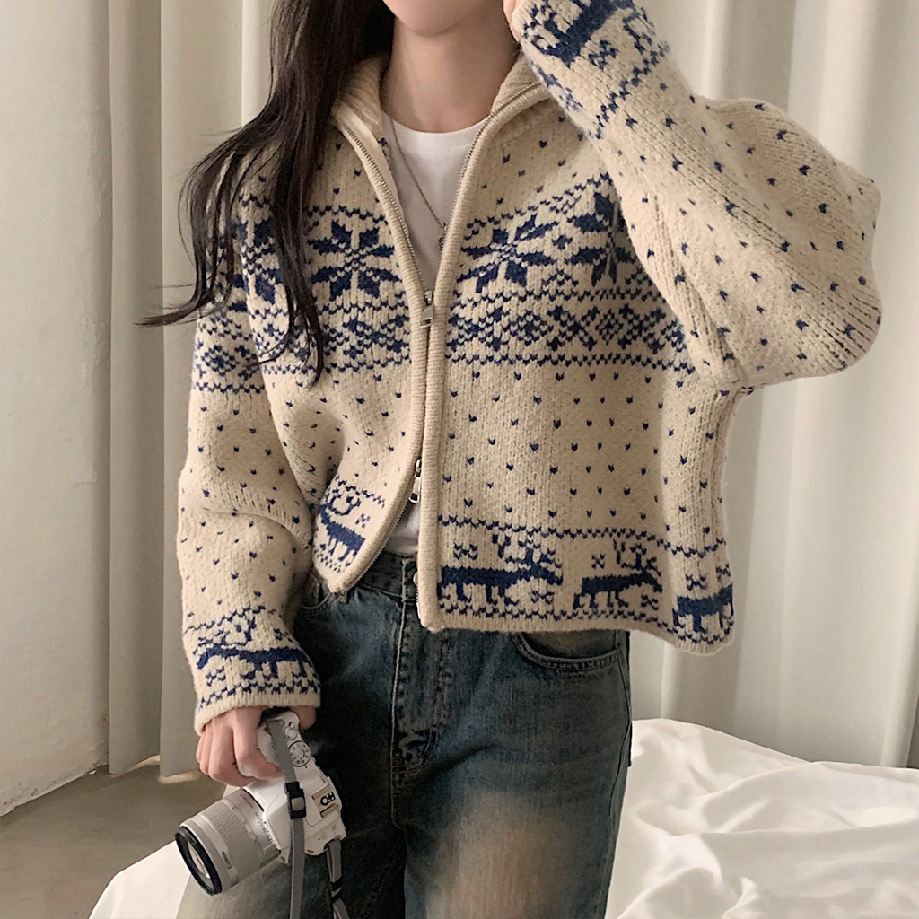 2color] 2WAYノルディック柄ニットジップアップ | ファッション通販