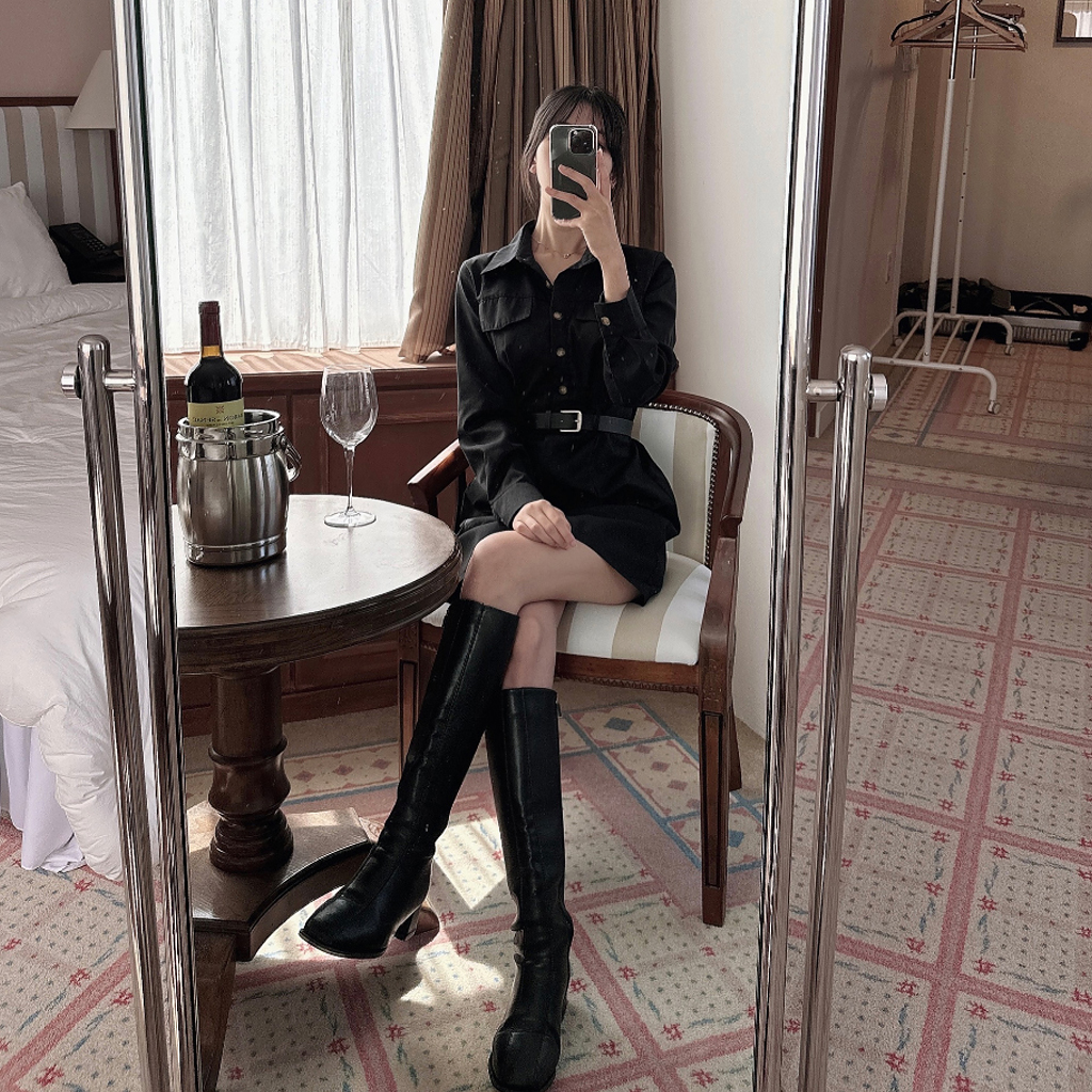 ベルトset] カラーシャツミニワンピース+ベルトセット | ファッション