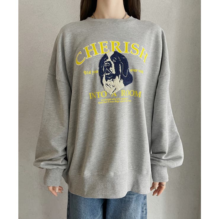 Eclat one】サガラ刺繍 ドッグ カレッジロゴデザイン 裏毛スウェット