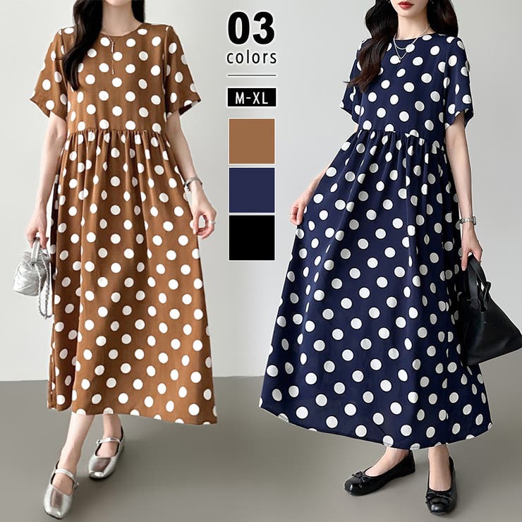 ドットワンピース 水玉マキシワンピース 夏ワンピース[品番
