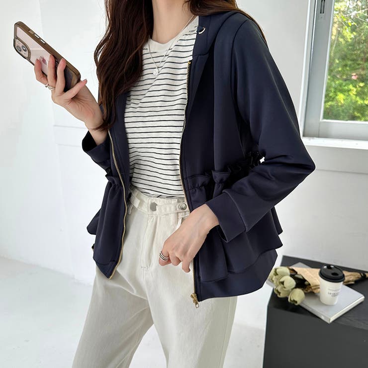 フリルパーカー ペプラムフリル フード付きパーカー[品番：COCW0005673