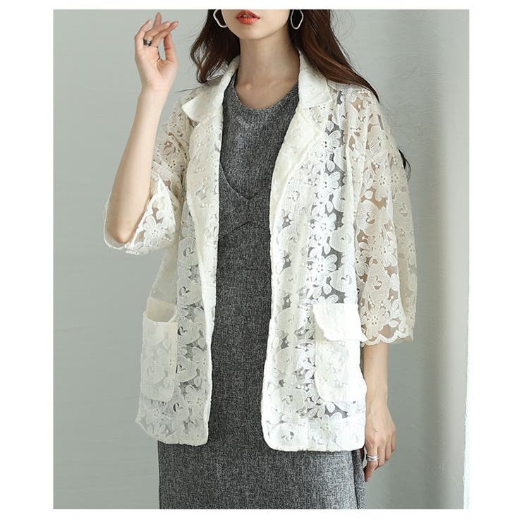 ハンサムに華やぐ甘いレトロな花柄レーステーラードジャケット