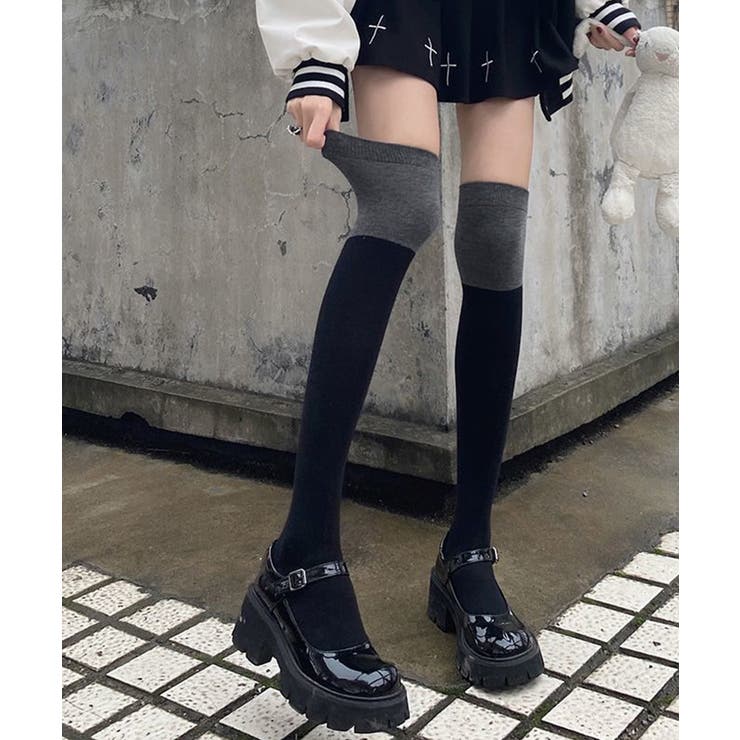 ニーハイソックス バイカラーレッグウェア[品番：AGCW0005048