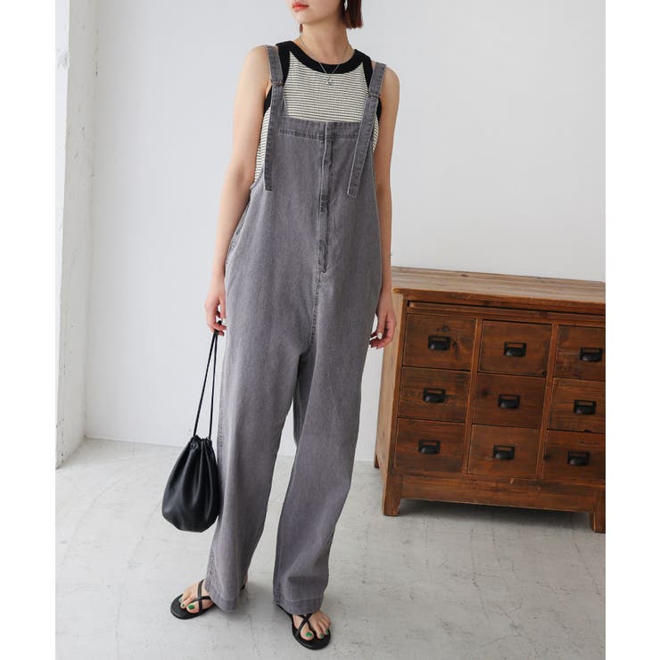 フロントジップ コットンツイル サロペット[品番：AZ000003713]｜andme