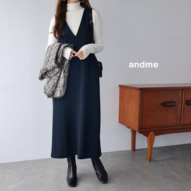 ポンチ Vネック ワンピース[品番：AZ000003928]｜andme（アンドミー