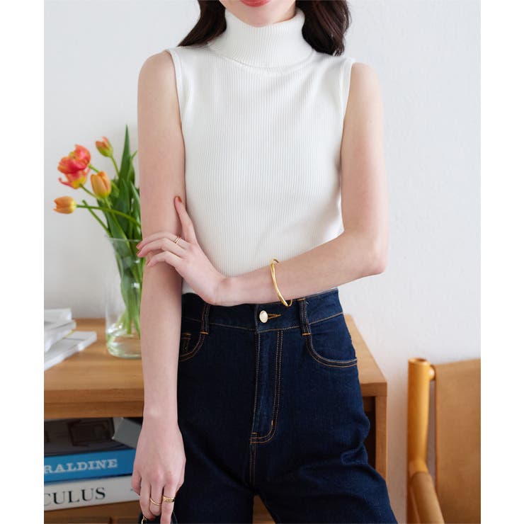 タートルネックノースリーブリブニット［N1178］[品番：KO000015150