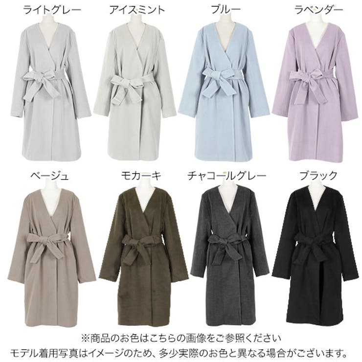 ロング/ミディアム］Vネックノーカラーコート［K841］[品番