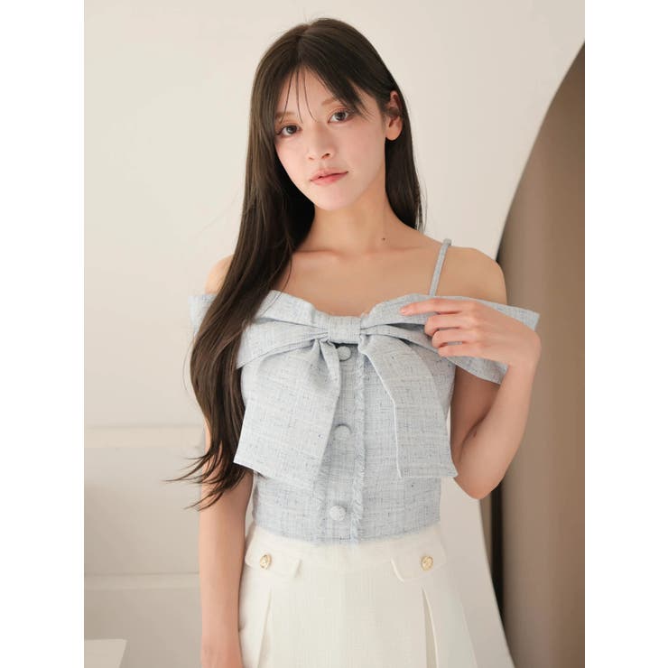 ツイードリボンオフショルトップス[品番：LINW0002596]｜LIPSERVICE