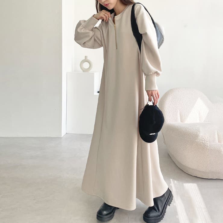 前後2WAYハーフジップ長袖ワンピース[品番：GERW0010348]｜GeeRA