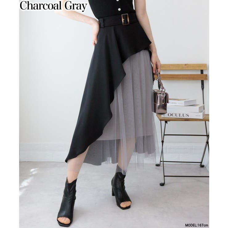 チュール使い アシンメトリー スカート[品番：PPNW0003365]｜Pumpkin