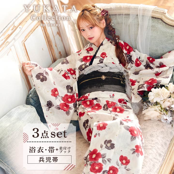 レトロ紅椿柄浴衣【2025年新作 YUKATA by[品番：DY000032340]｜Dazzy