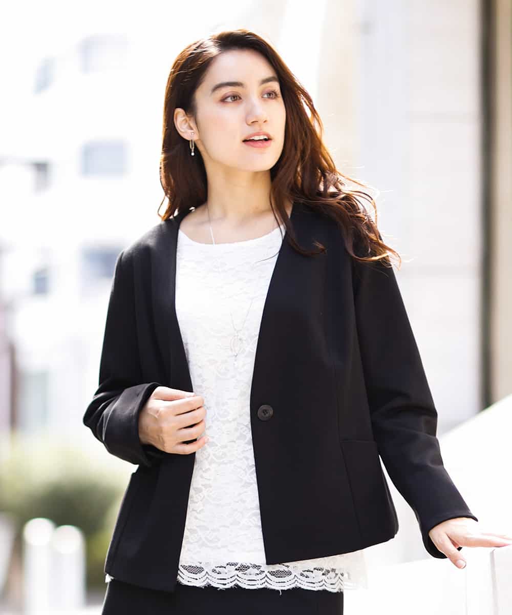 大きいサイズ/スカートスーツ】ノーカラージャケット[品番