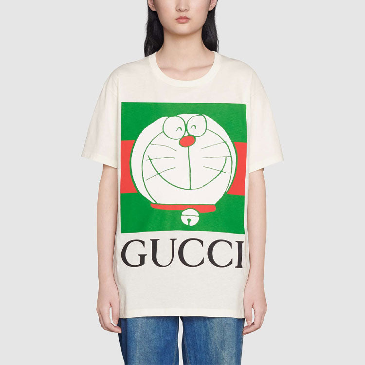 WMNS) Gucci x Doraemon Logo-print T-shirt 'White' 615044-XJDIM-9095