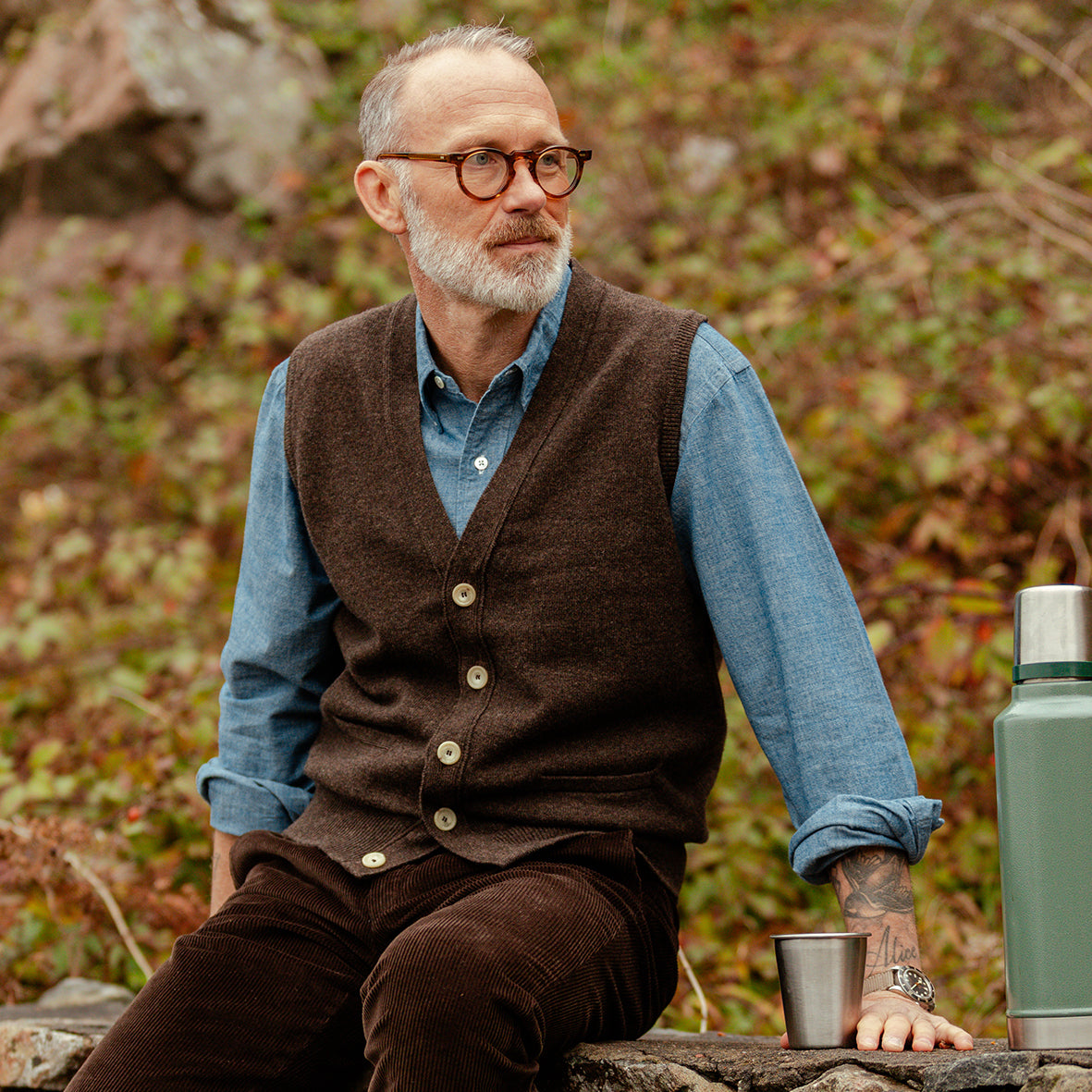 William Lockie | Cocoa Brown Lambswool Sleeveless Cardigan | Fine