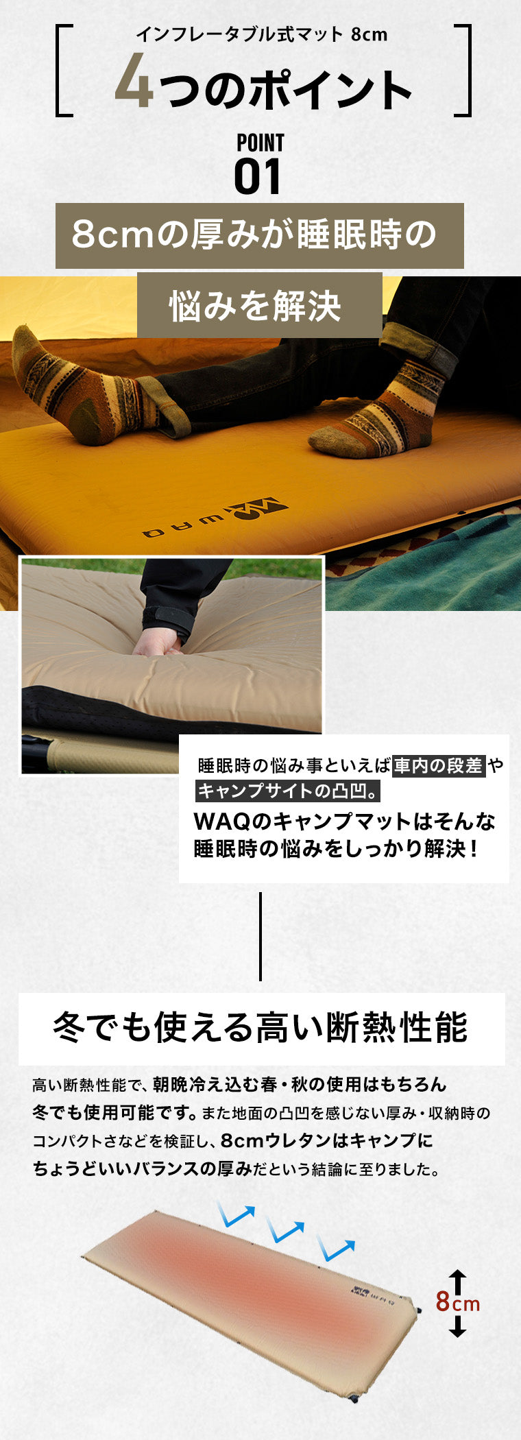 WAQ インフレータブル式マット 8cm【1年保証】※単品購入不可※同時購入