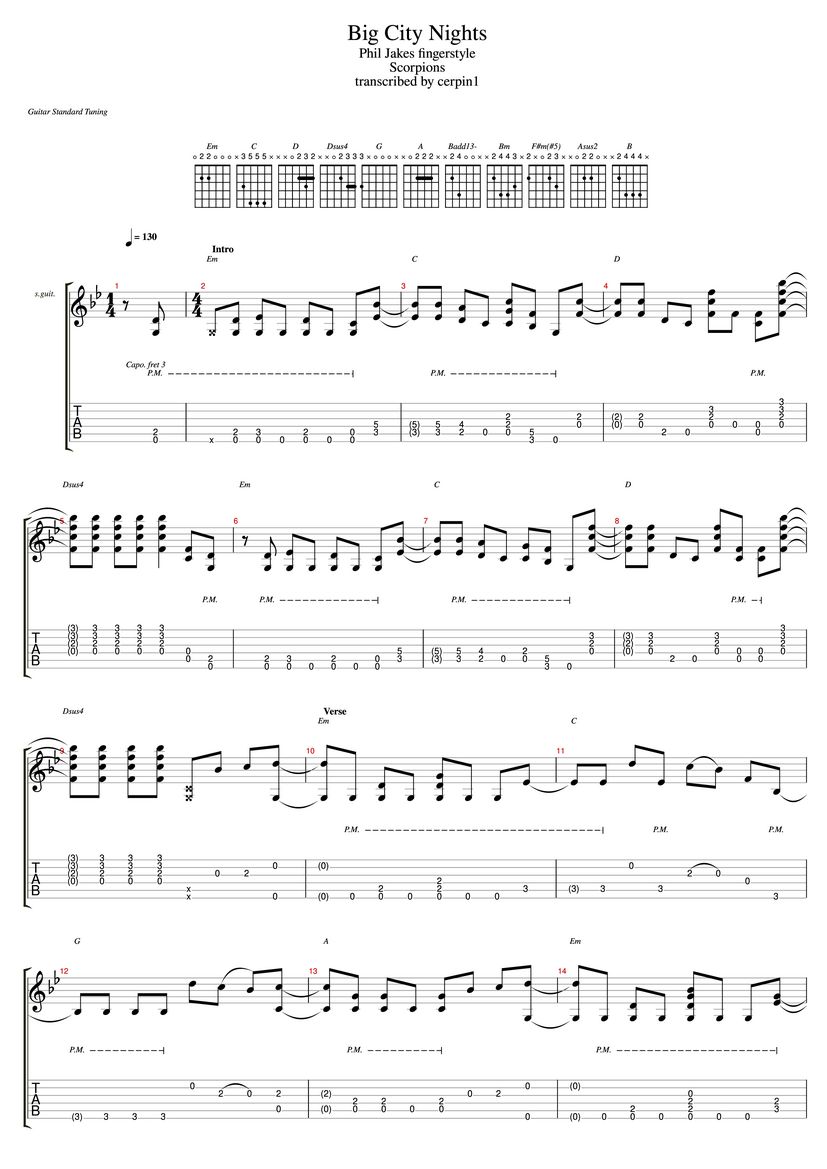 Big City Nights Scorpions Fingerstyle Tab - Phil Jakes