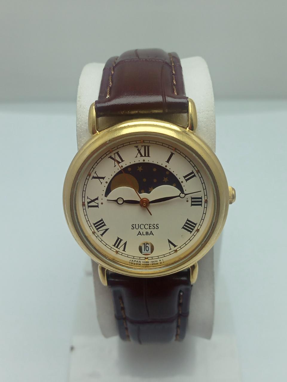 Alba Seiko Success Moon Phase Quartz V338-6A70 Vintage Men's Watch