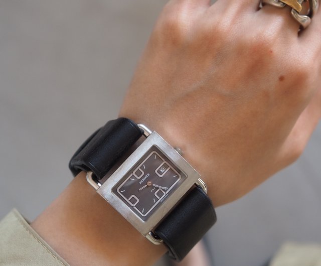 HERMES エルメス バレニア ウォッチ 腕時計 シルバー ブラック ユニ