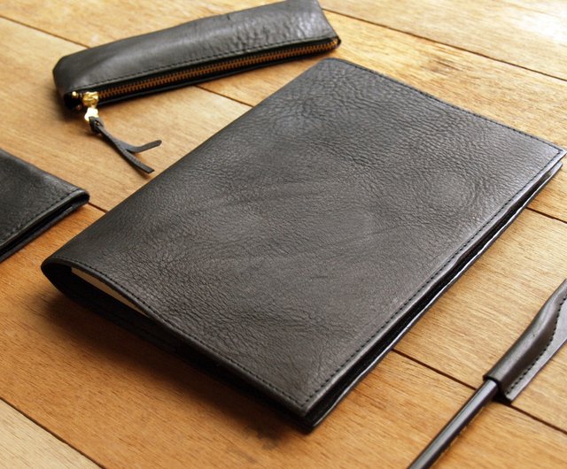 送料無料】台湾 【大人の文具】落ち着いた黒 手作り本革ノート/ブック