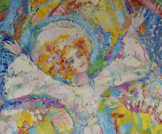 ロシア 天使の絵 少女 原画 虹 白 天使 小 インパスト 印象派