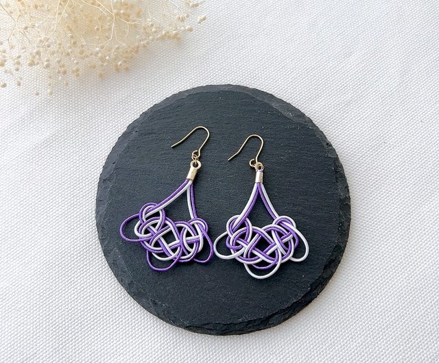 水引】けさ結びの水引アクセサリー / ピアス・イヤリング / 紫 水引