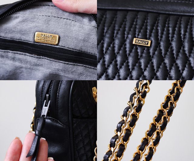 送料無料】台湾 ヴィンテージ Bally ブラック ラムスキン ゴールド