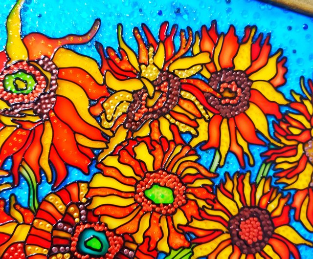 ベラルーシ ヴィンセントヴァンゴッホひまわり手塗りの有名なステンド