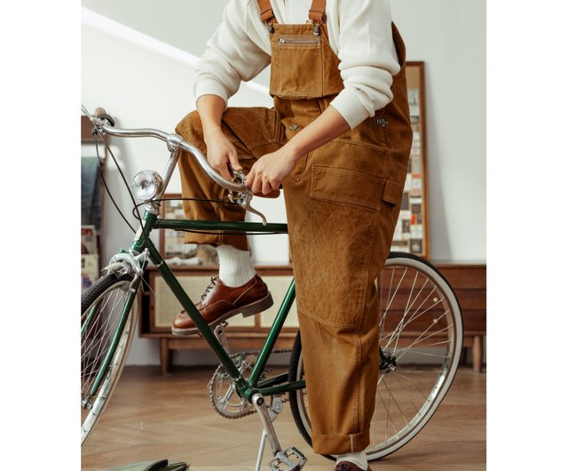 Taiwan Carpenter Overalls Bib Pants Workwear 14oz Brown Multi