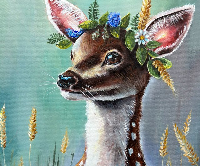 スロバキア 鹿のオリジナルキャンバス絵画、鹿の装飾、手作りギフト