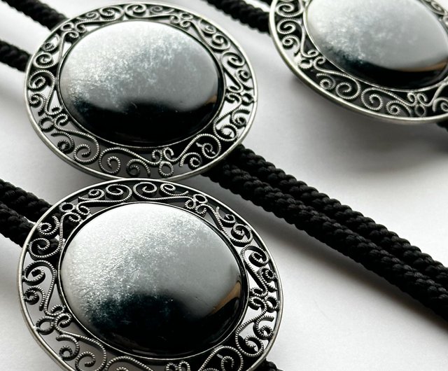 Silver Looptie オニキス 七宝焼のループタイ ボロタイ 銀製金具