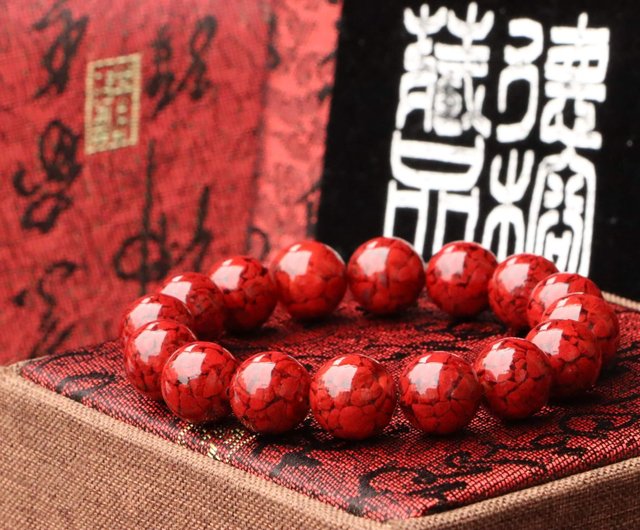 送料無料】台湾 天然結晶砂 辰砂ブレスレット 12mm丸玉 辰砂数珠