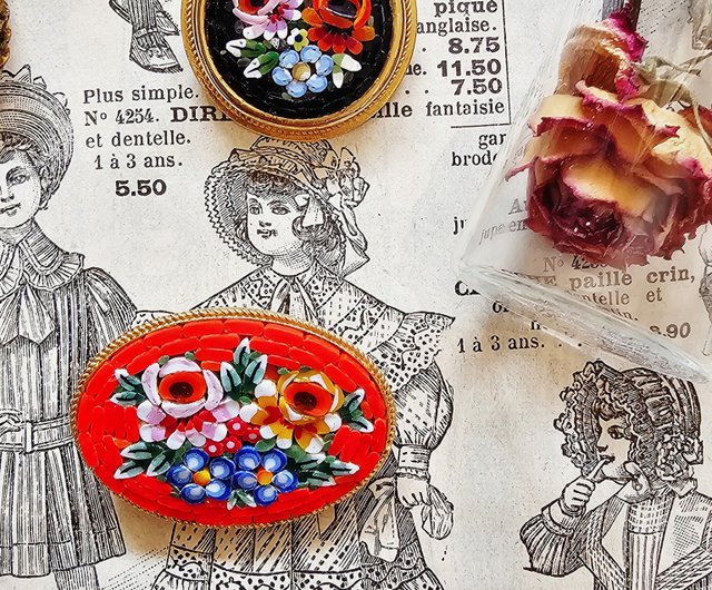 アメリカ合衆国 ヴィンテージ マイクロモザイク ブローチ【イタリア製