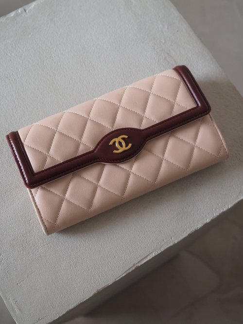 CHANEL シャネル バイカラー ロング ウォレット 長財布 ピンク