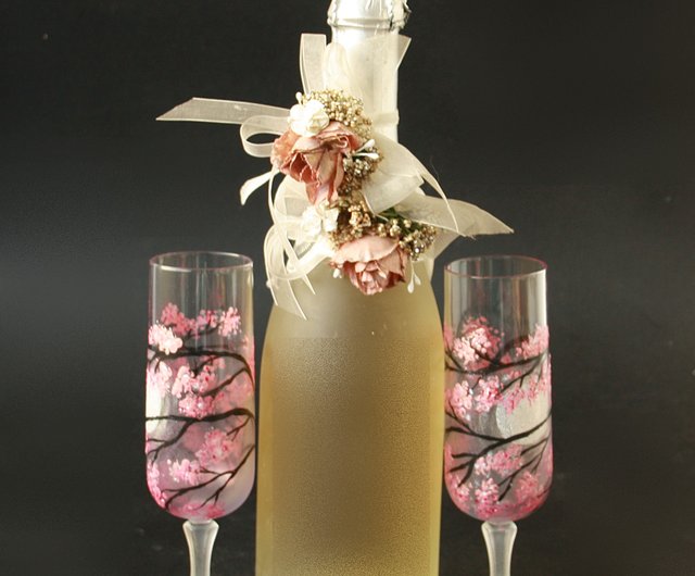 ブルガリア サクラ グラス シャンパン ワイン 手描き 2点セット NeA