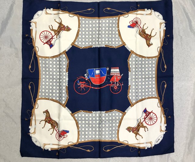 日本直送 名牌中古包 】CELINE セリーヌ スカーフ ブルー ホワイト