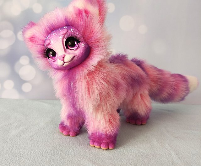 送料無料】ロシア ピンクの甘い猫、ぬいぐるみ、オーク、ポーズ可能な