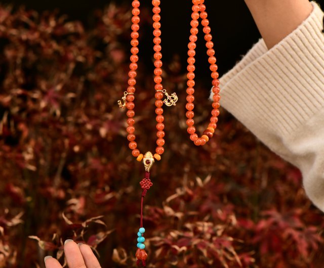 台湾 チベット仏教 南紅瑪瑙 満願増益念珠 満願樹 - Pinkoi