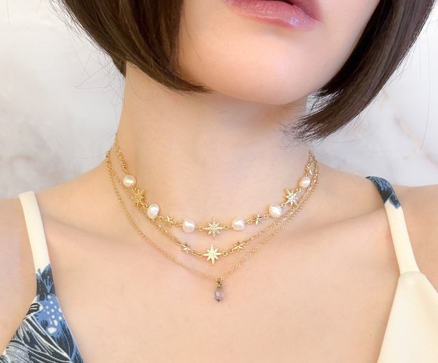 Paradise Shine / 星とクリスタルガラスの2連チョーカーネックレス