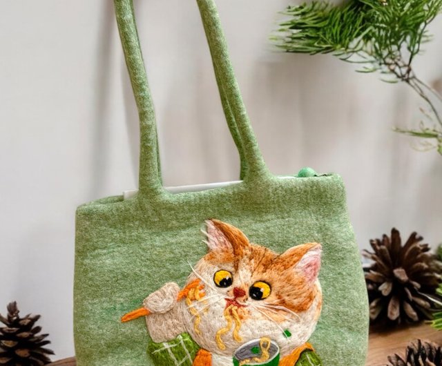 レア❤️】ショルダータイプ 羊毛立体フェルトバッグ ハンドメイド 猫