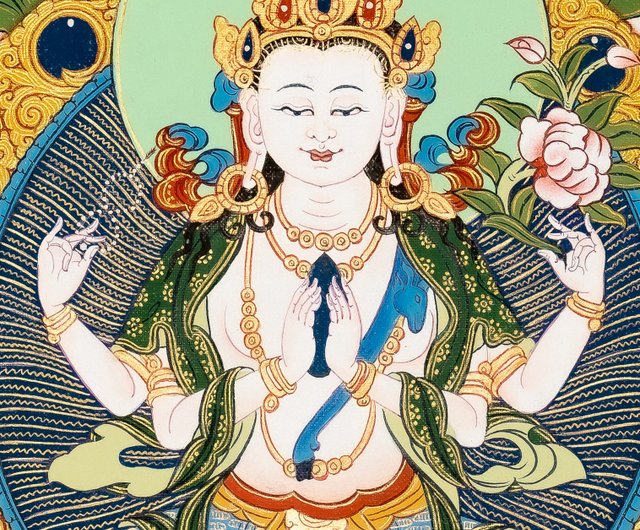 ネパール 四本腕の観音菩薩のタンカ | 高品質の観音アート Boudha