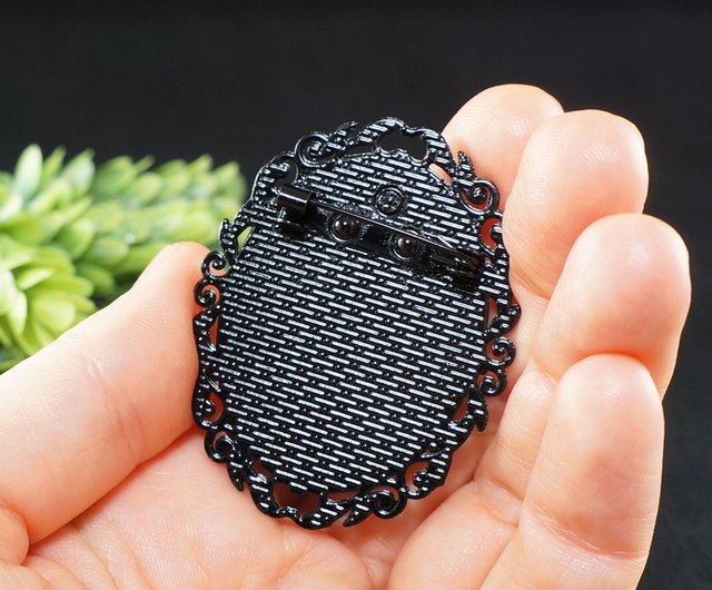 ロシア 薔薇の花 磁器カメオブローチ ブラック イエロー レッド