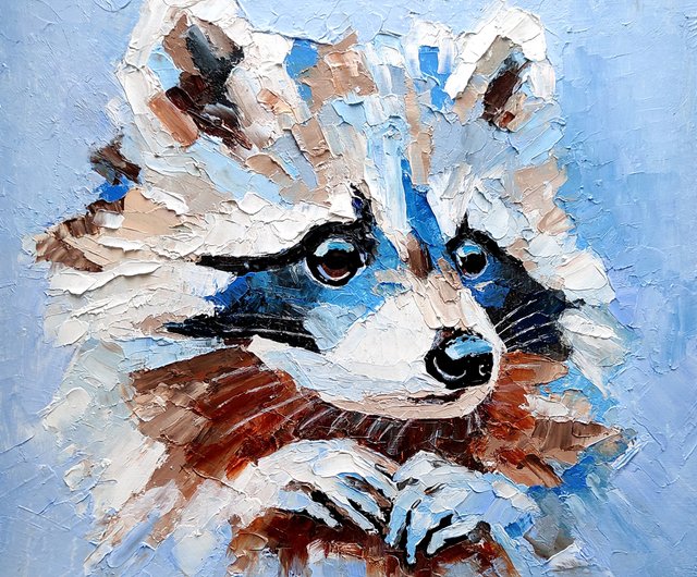 10%OFF】ロシア アライグマのオリジナル絵画、動物の壁アート、森の絵