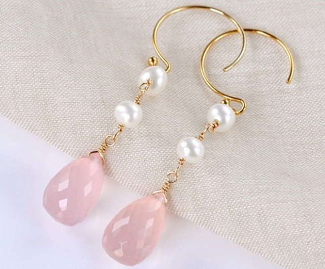 ピンクカルセドニーxパールピアス mumu jewelry | ピアス・イヤリング