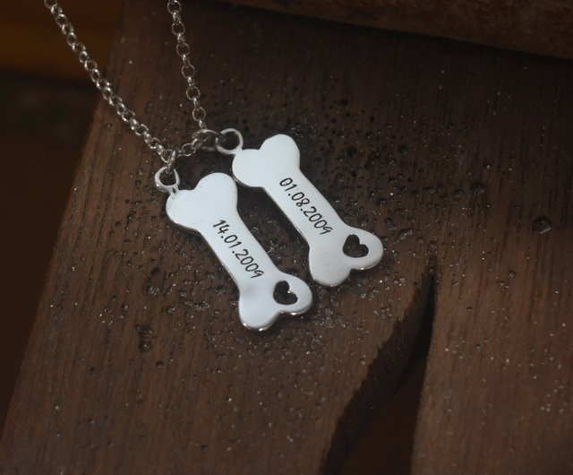 送料無料】台湾 くり抜きハートの犬の骨 | 純銀ネックレス 刻印 鎖骨