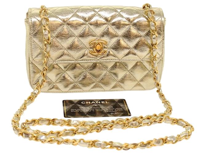 CHANEL Mini Matelasse Turn Lock Chain Shoulder Bag Leather Gold CC