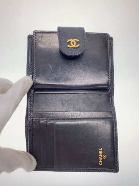 CHANEL(シャネル) / 2つ折り財布/レザー/BLK/無地/レディース/キャビア