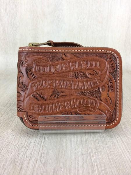 RRL(ダブルアールエル) / 2つ折り財布/レザー/BRW/カービング/ブラウン