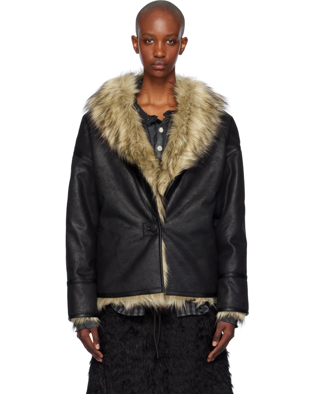 OPEN YY Reversible Faux-Fur Faux-Leather Jacket in Black | Lyst UK